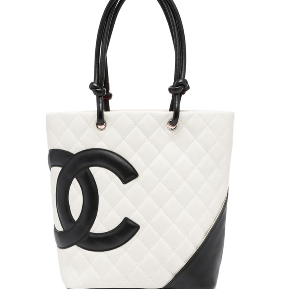 CHANEL Handbags - Chanel White Black Quilted Cambon Mini Tote Bag